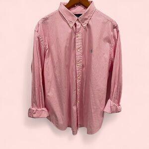 Ralph Lauren classic fit pink white stripe horse logo shirt preppy club golf